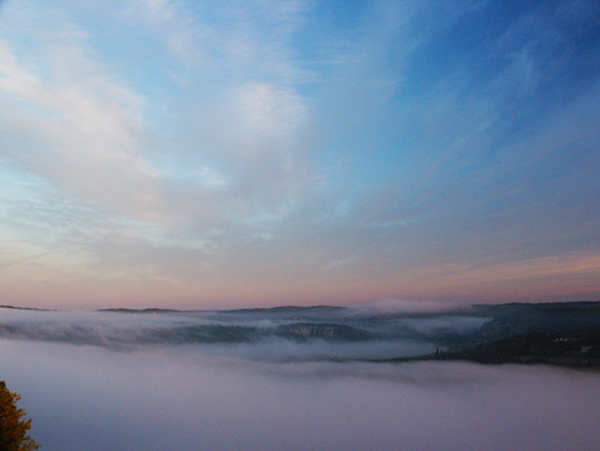 Photo of Fog at Sunrive over the Dordogne River Valley, France, by John Hulsey